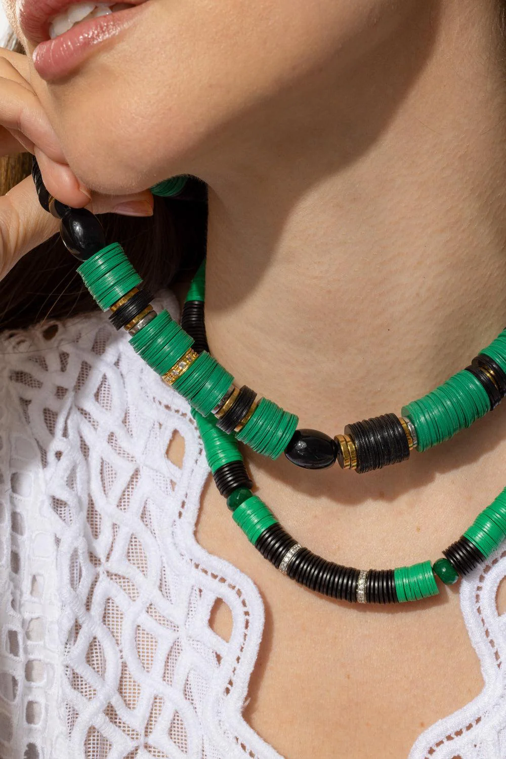 Jaipur Green Black Two Beaded Necklace - Image 3
