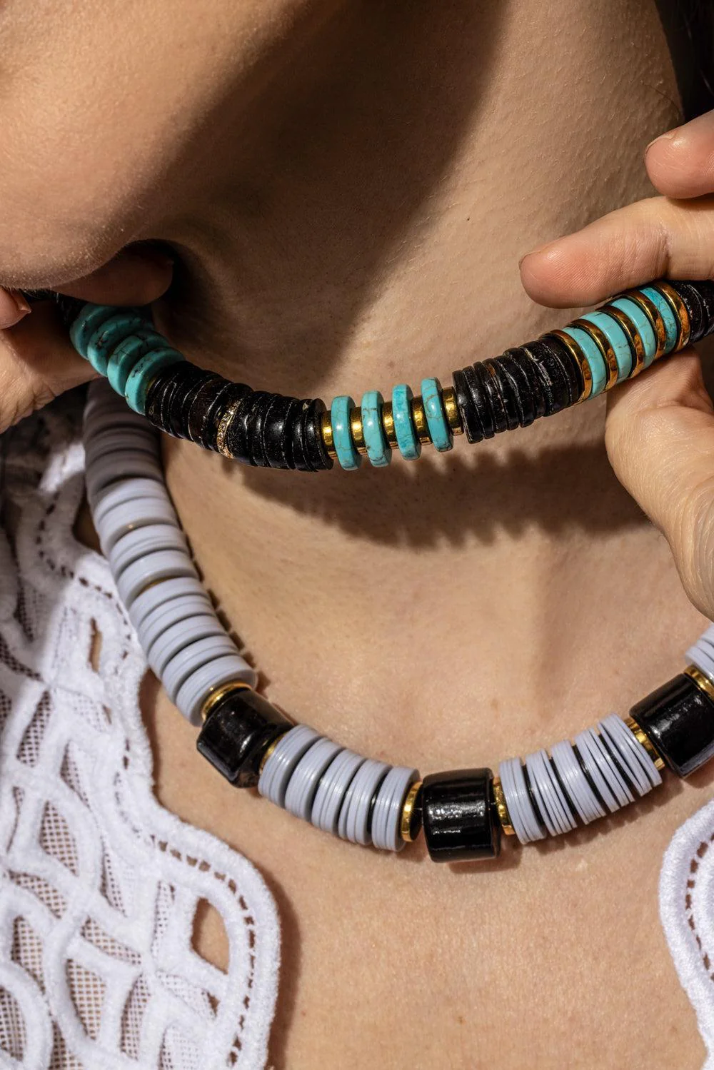 Jaipur Turquoise Brown Beaded Necklace - Image 3