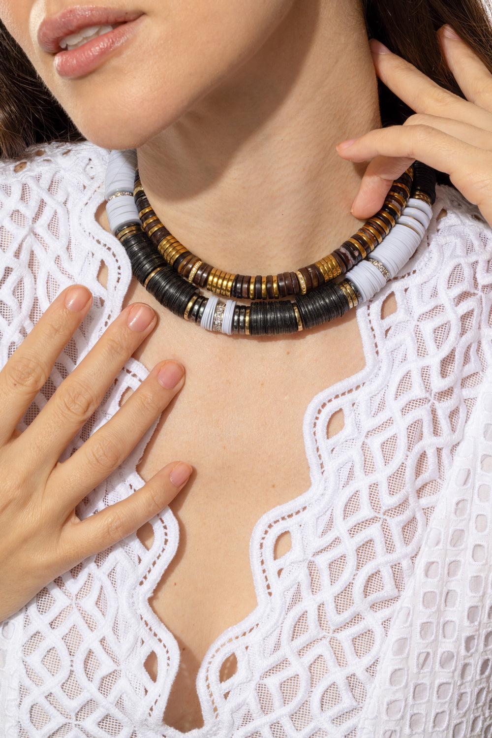 Japiur Black White Rondelle Necklace - Image 2