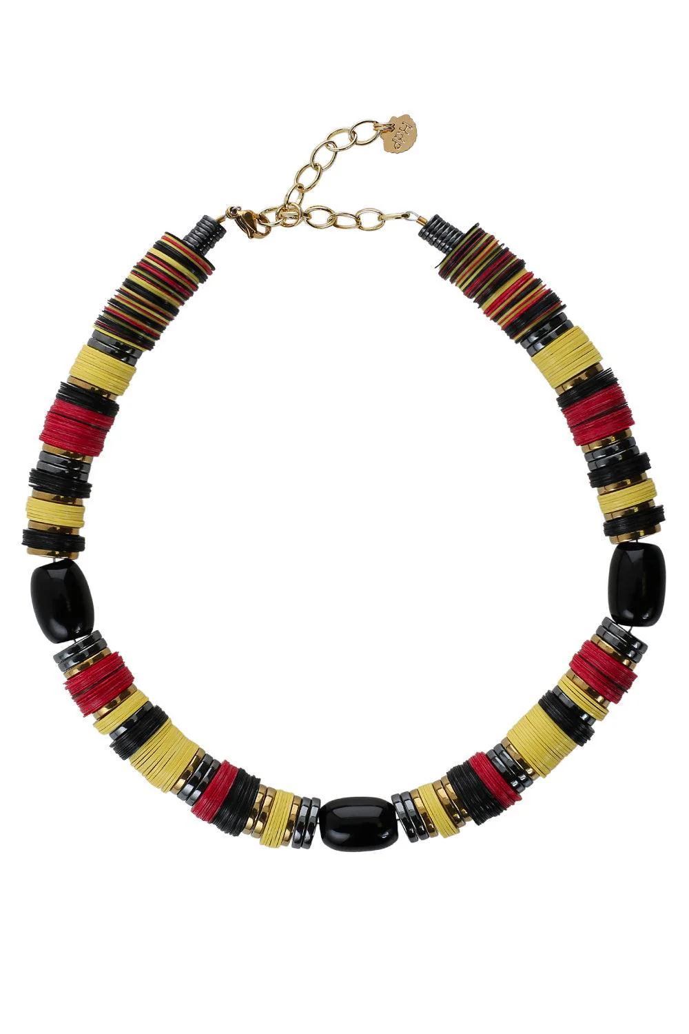 Japiur Red Black Yellow African Beaded Necklace