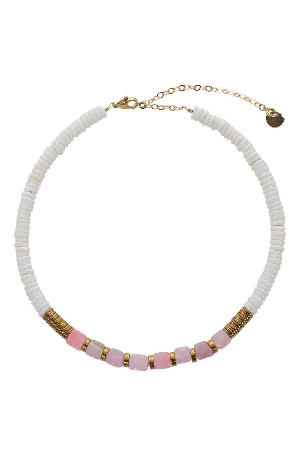 Mar White Shell Agate Hematite Necklace