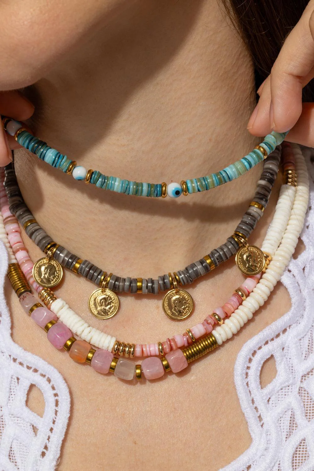 Mar White Shell Agate Hematite Necklace - Image 4