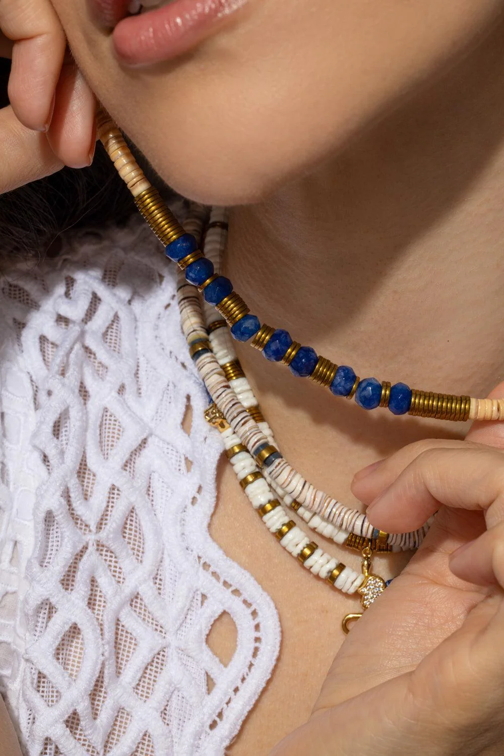 Paulina Dijon Blue Agate Sea Shell Necklace - Image 3
