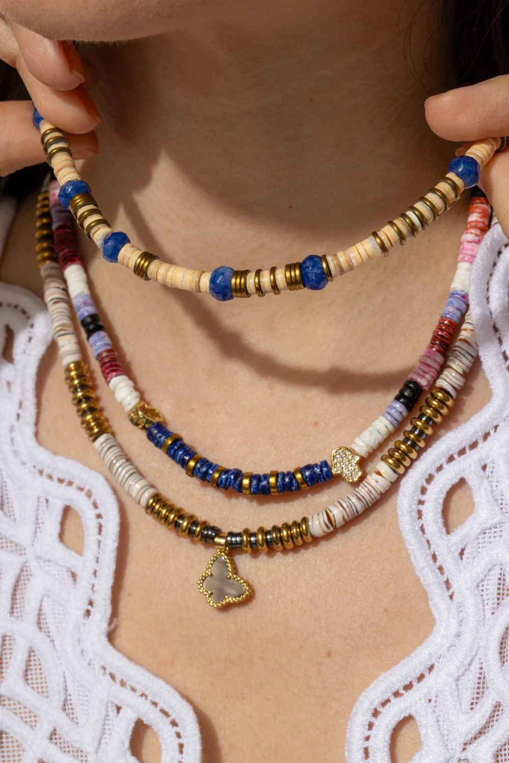 Paulina Dijon Blue Beaded Sea Shell Necklace - Image 3