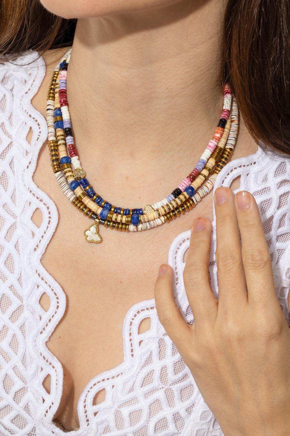 Paulina Dijon Blue Beaded Sea Shell Necklace - Image 4