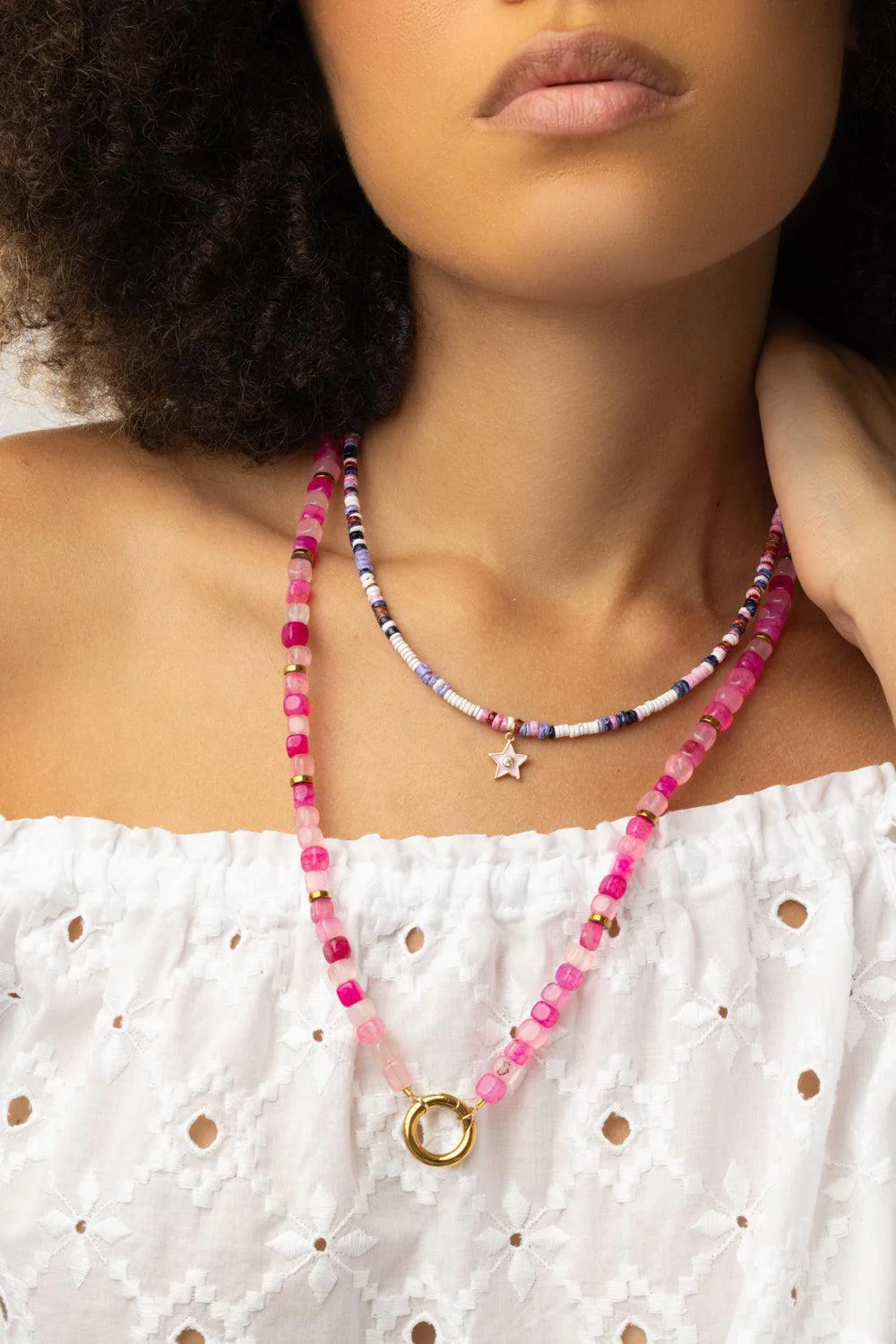 Pink Agate Beaded Necklace - Image 2