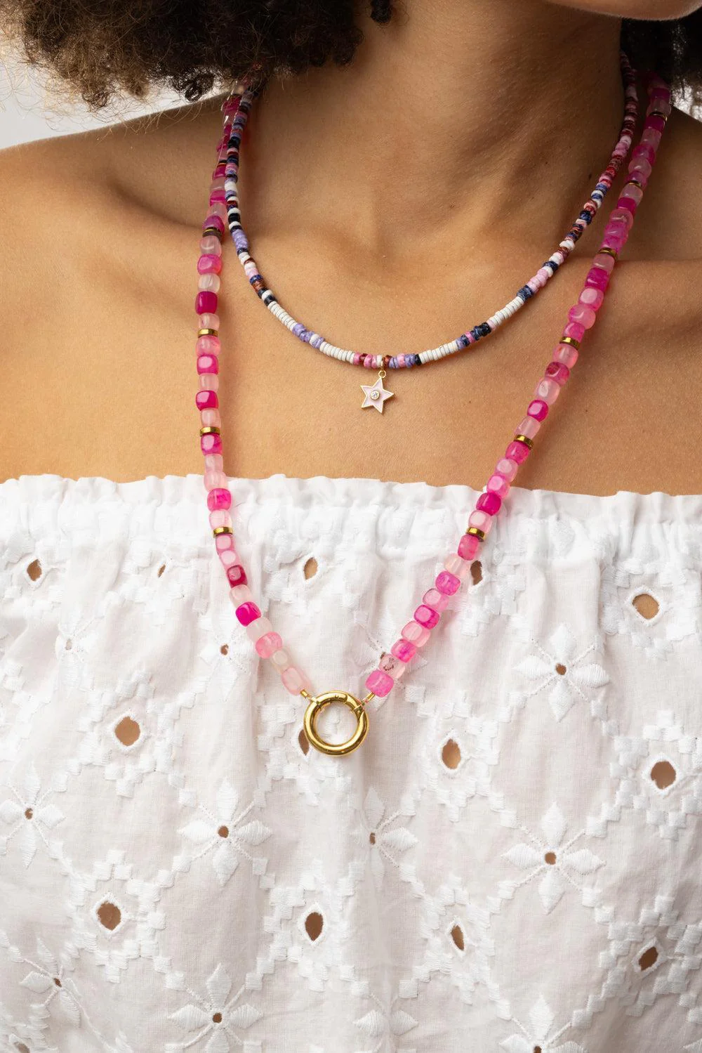 Pink Agate Beaded Necklace - Image 3