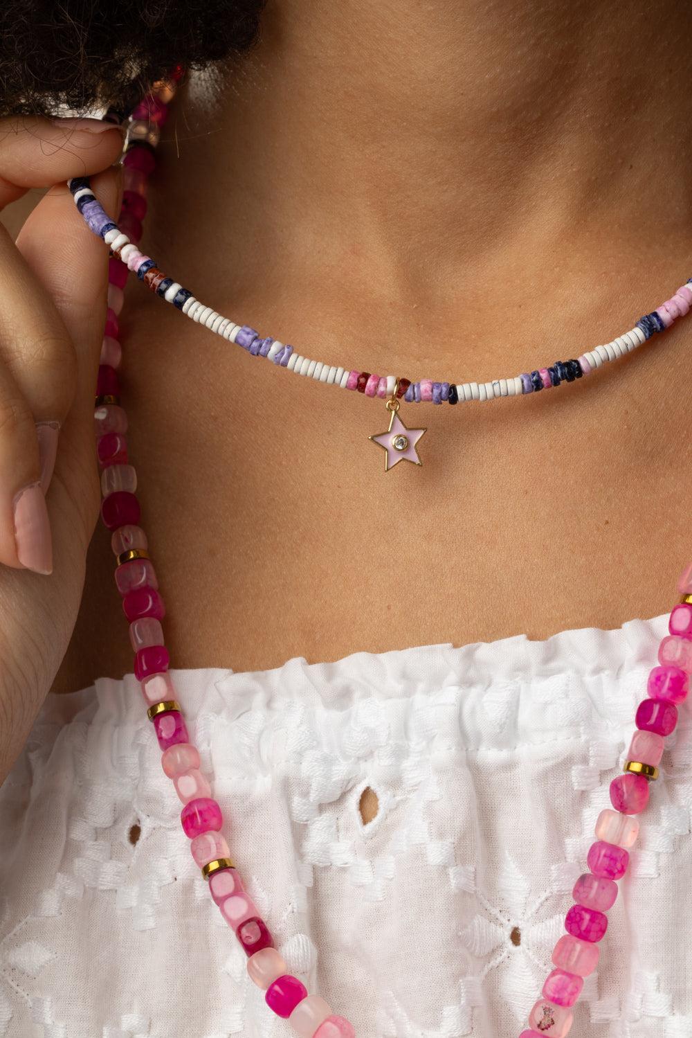 Pink Purple White Star Charm Necklace - Image 3