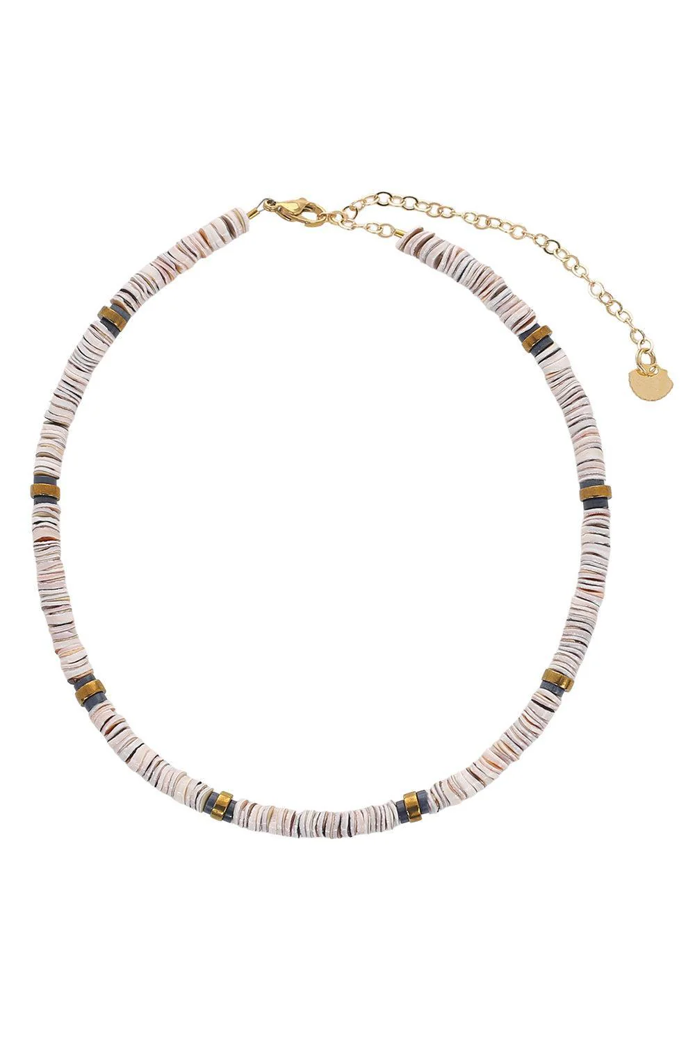 Pink Sea Shell Hematite Rondelle Necklace