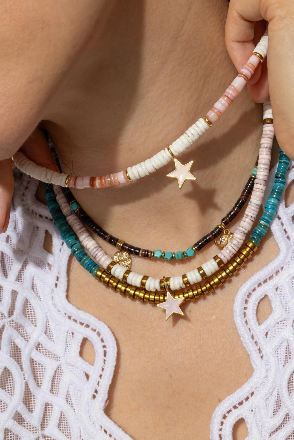 Pink White Shell Pink Star Necklace - Image 3