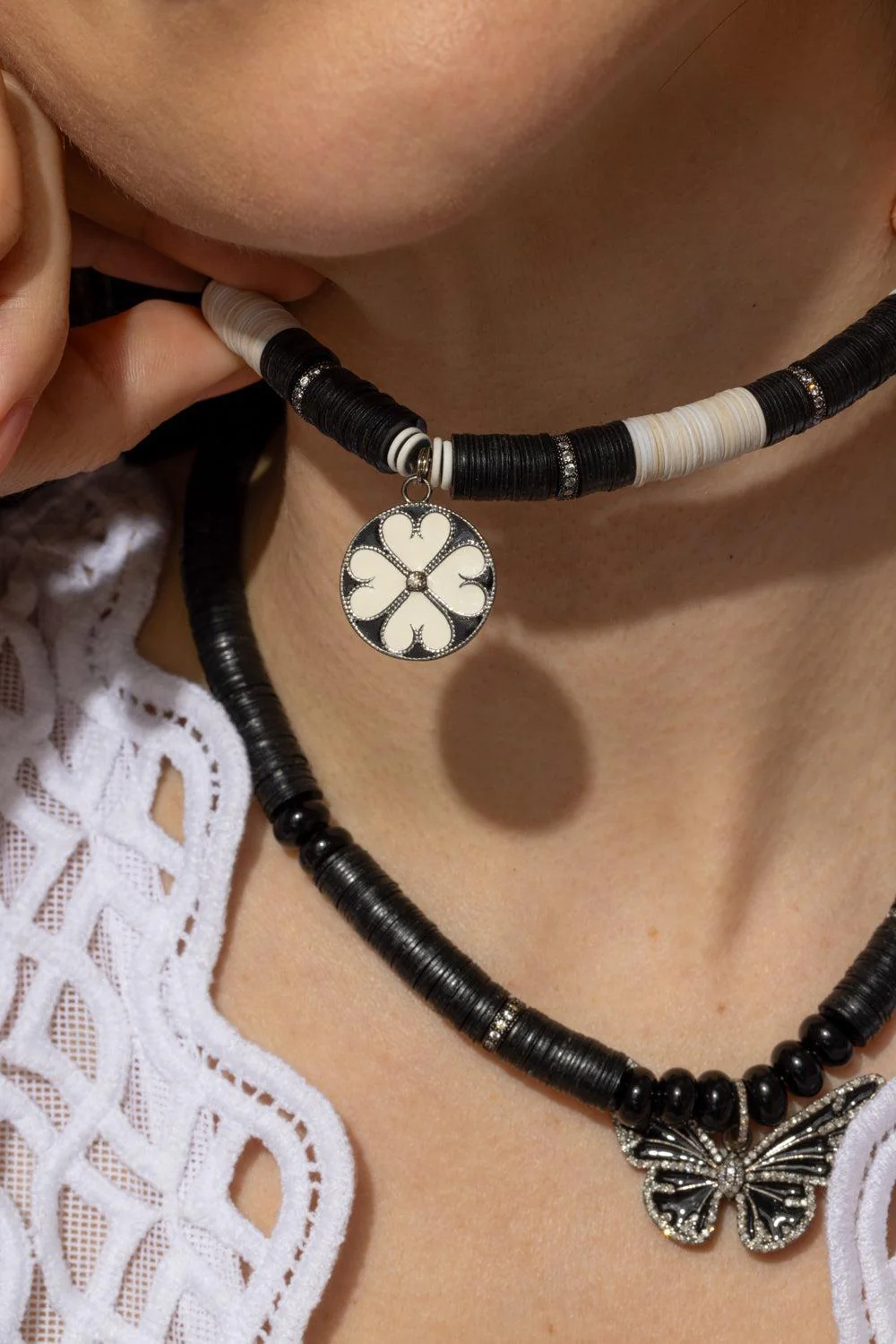 PM Clover White African Beaded Necklace - Image 3