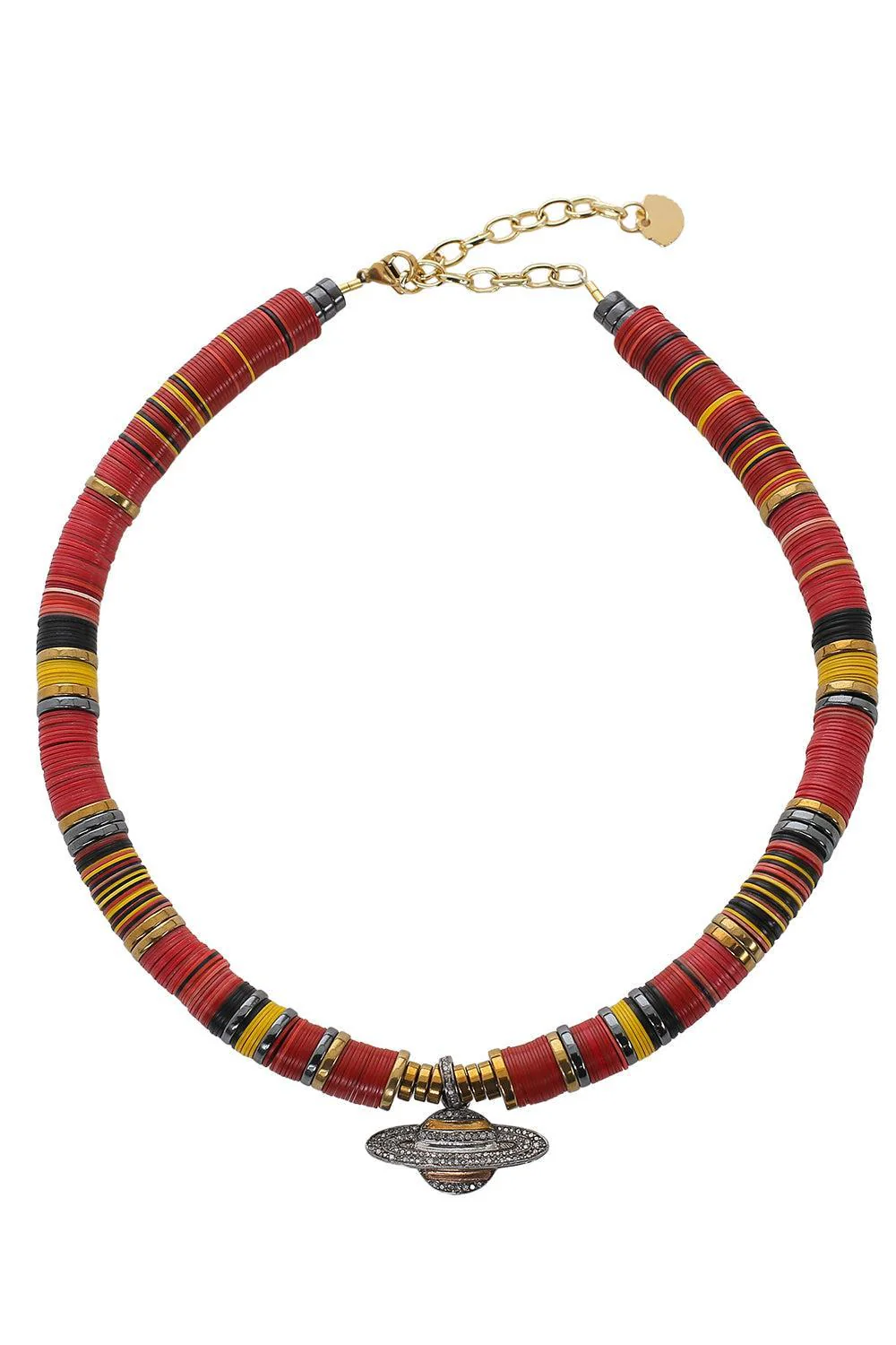 PM Red Planet Cognac Diamond African Beaded Necklace