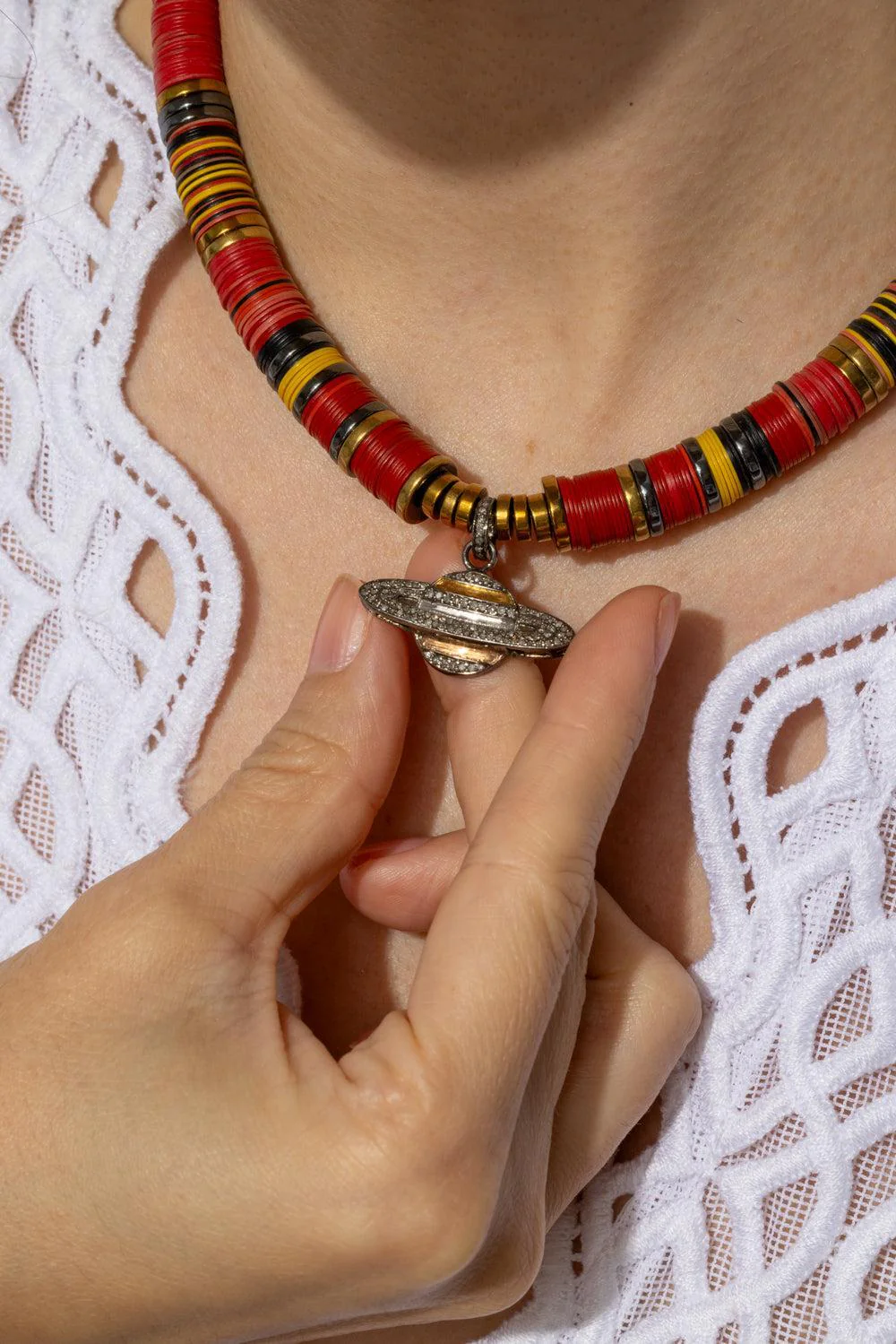 PM Red Planet Cognac Diamond African Beaded Necklace - Image 2