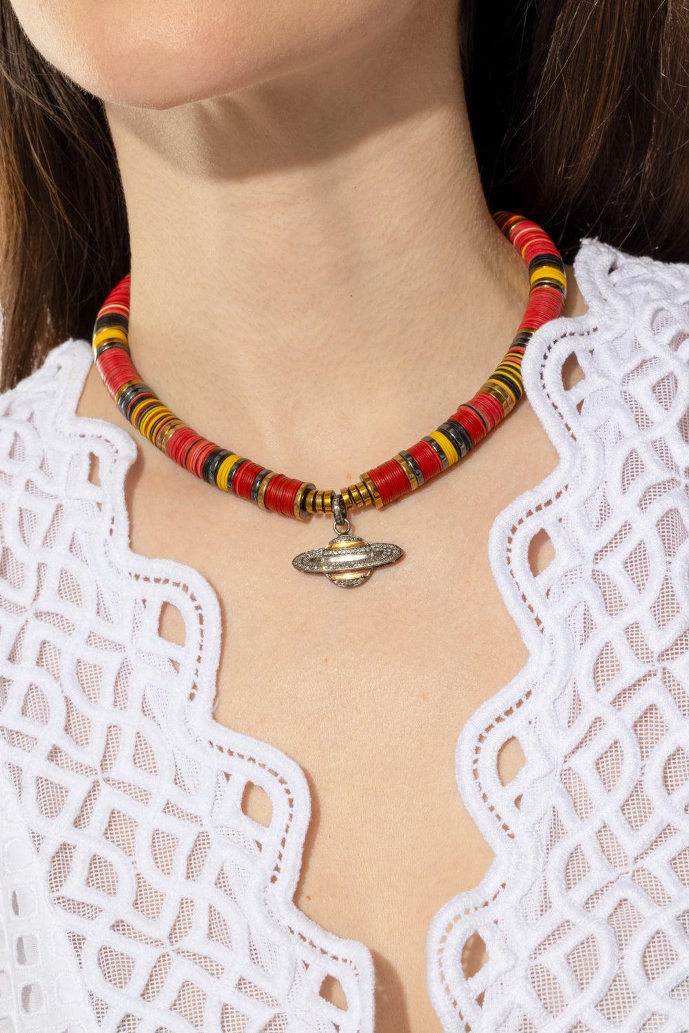 PM Red Planet Cognac Diamond African Beaded Necklace - Image 3