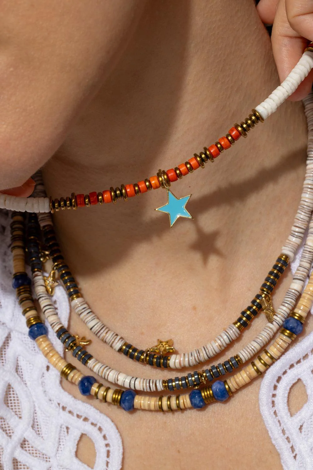 Red White Black Blue Star Charm Necklace - Image 2