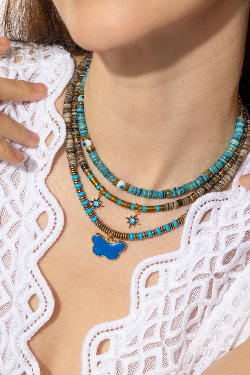 Turquoise Iris Three Eye Necklace - Image 2