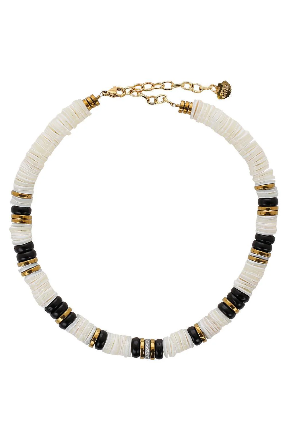 White Black Shell Rondelle Necklace
