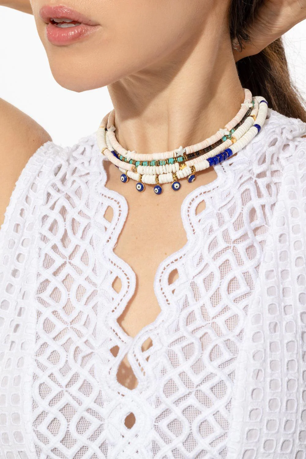 White Shell Evil Eye Necklace - Image 2