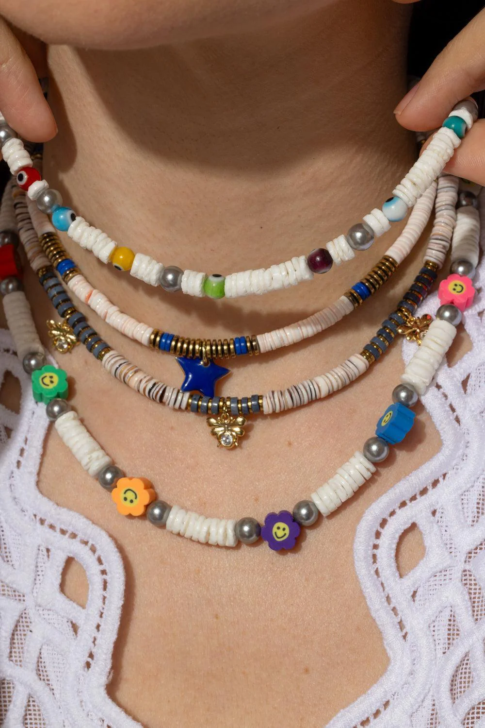 White Shell Multicolor Evil Eye Necklace - Image 3