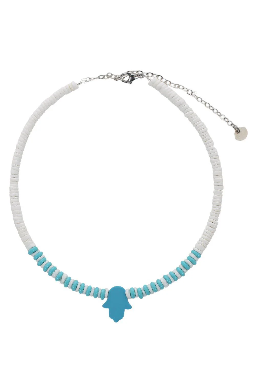 White Turquoise Beaded Hamsa Necklace