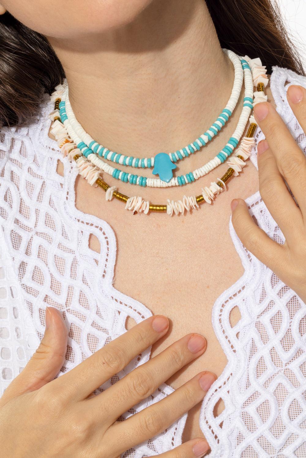 White Turquoise Shell Beaded Necklace - Image 4