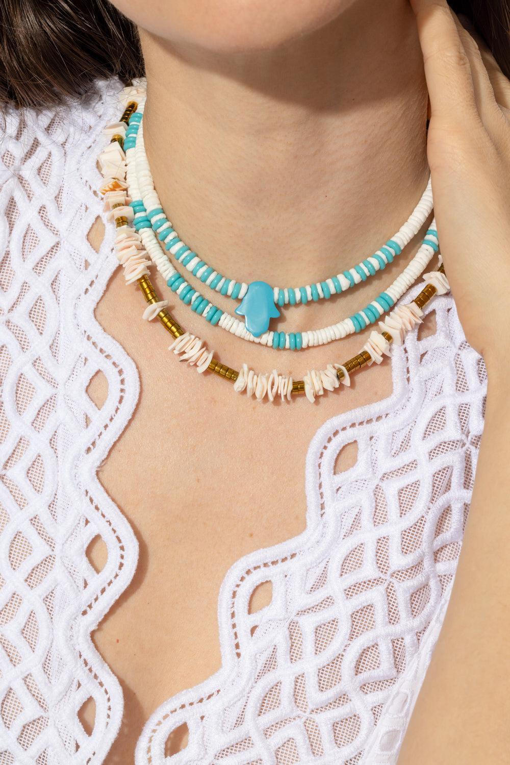 White Turquoise Shell Beaded Necklace - Image 2