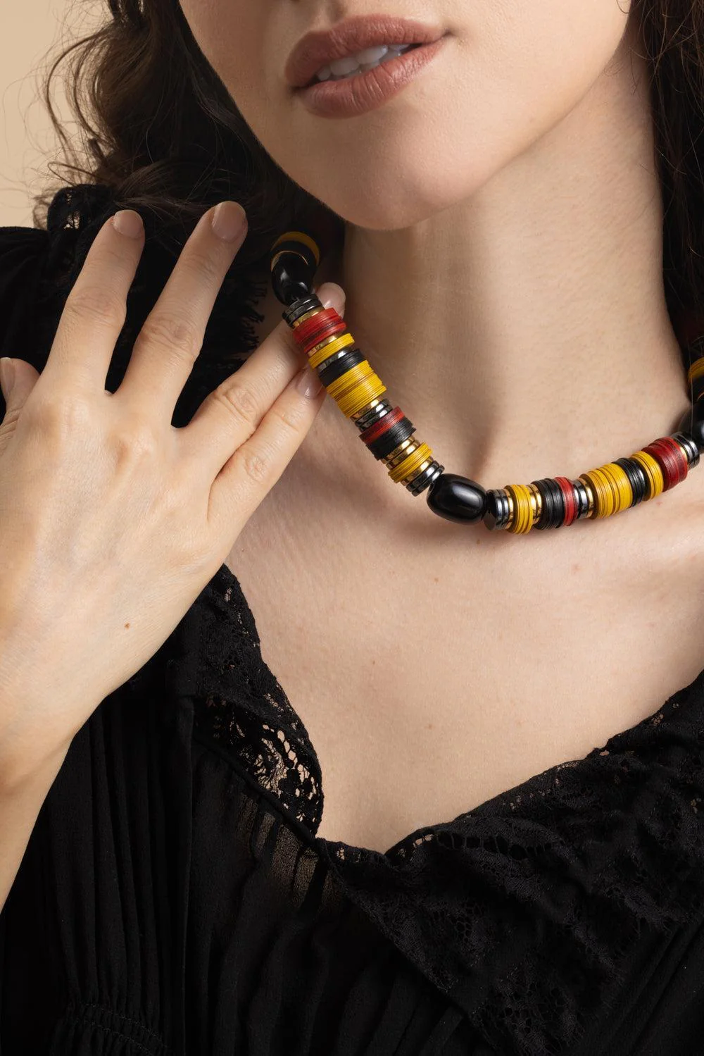 Yellow Red Black Rondelle Necklace - Image 2