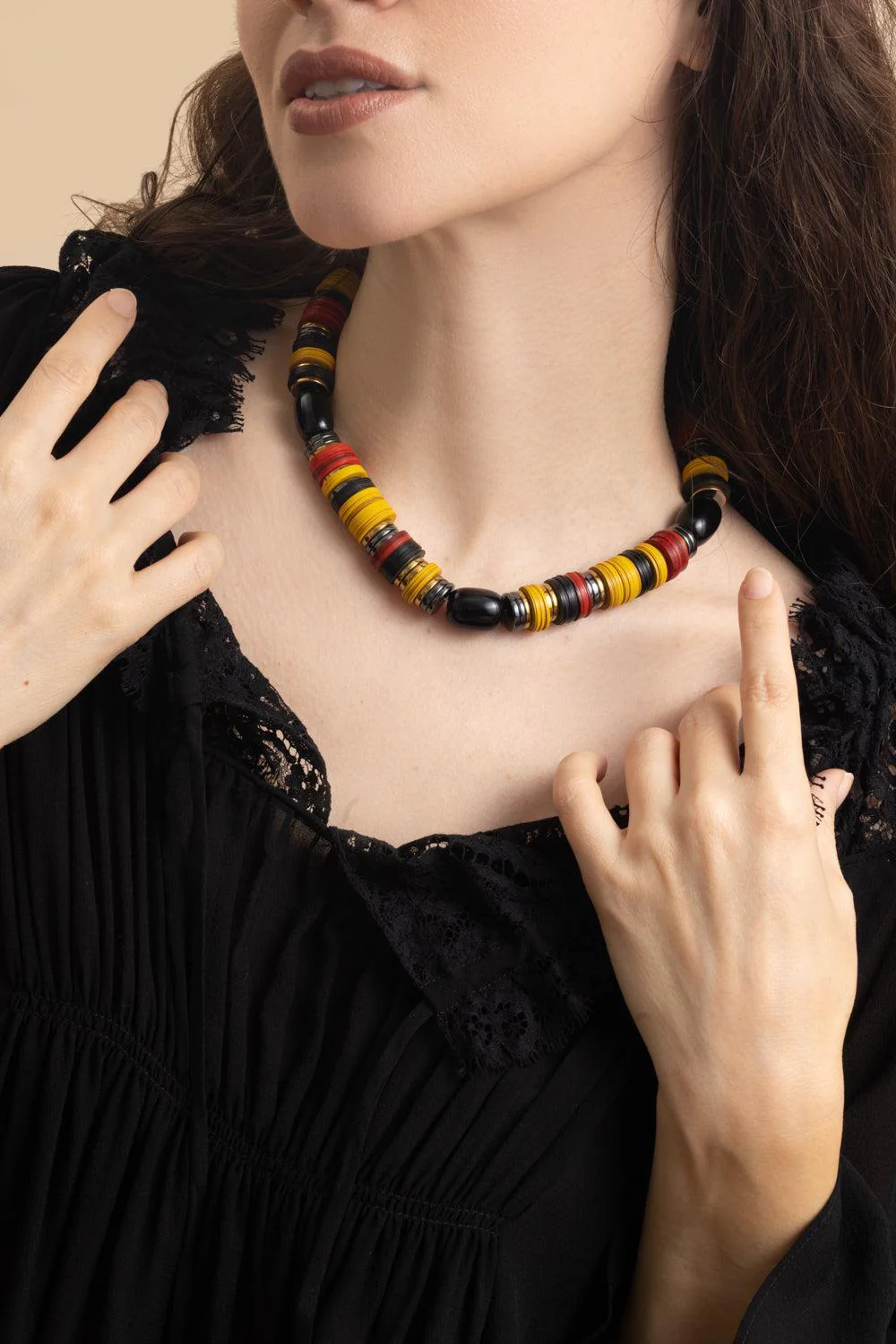 Yellow Red Black Rondelle Necklace - Image 3