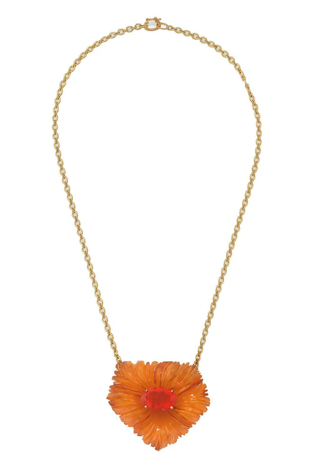 Amber Fire Opal Tropical Flower Necklace
