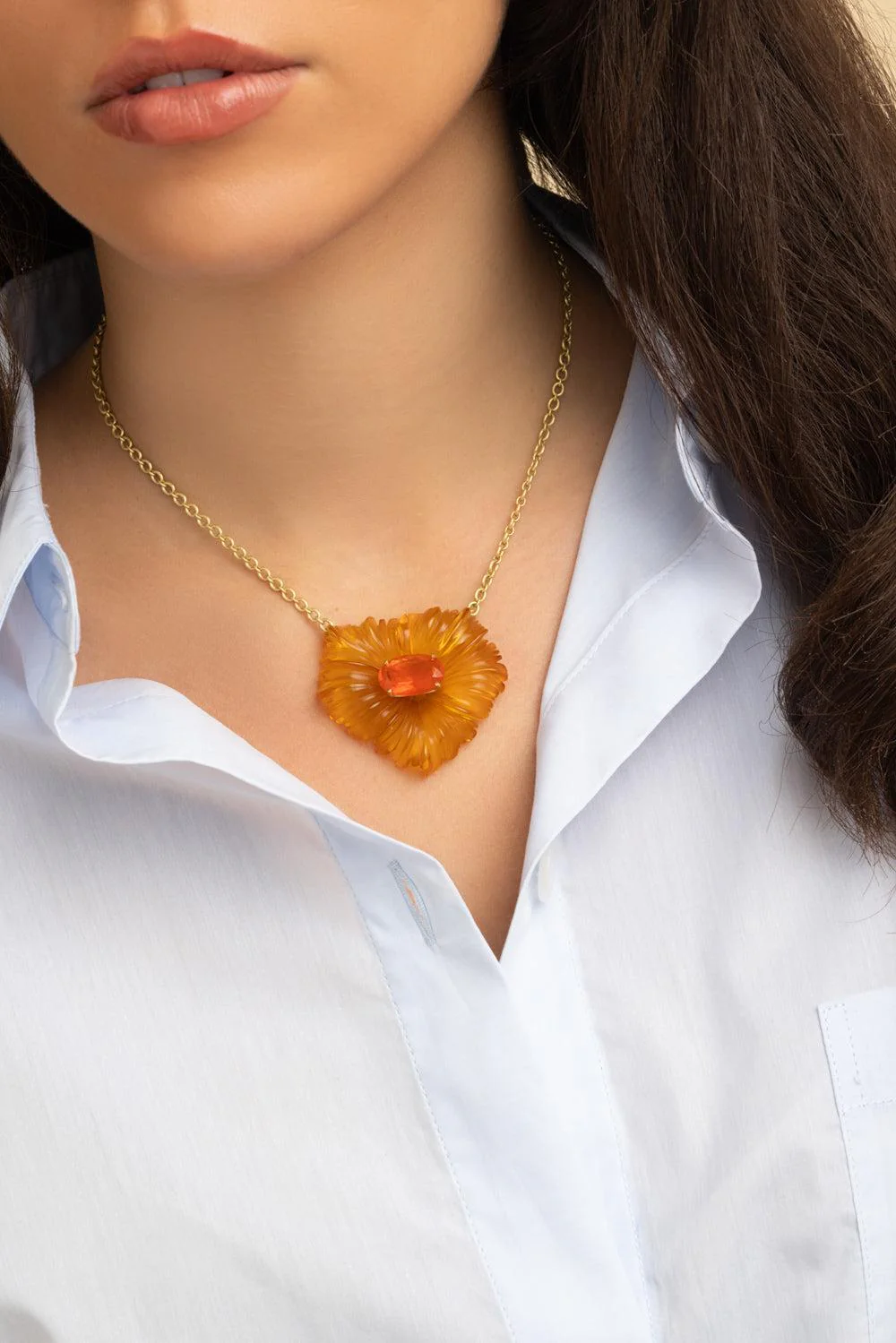 Amber Fire Opal Tropical Flower Necklace - Image 3