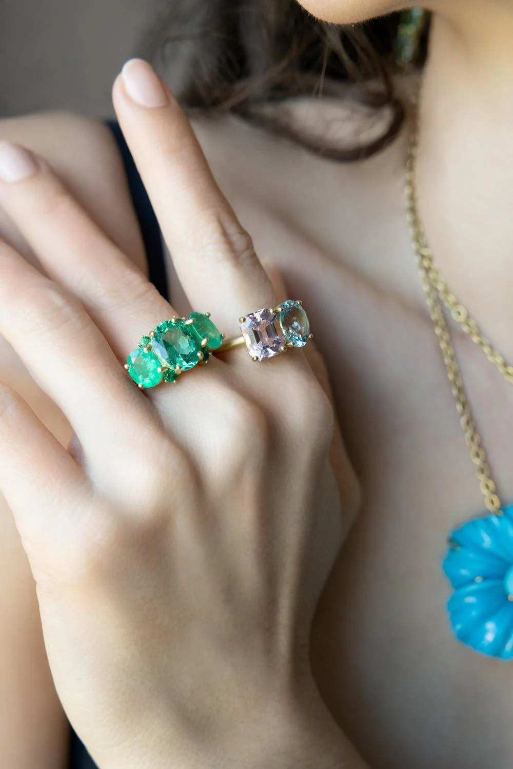 Aquamarine Kunzite Gemmy Gem Ring - Image 3