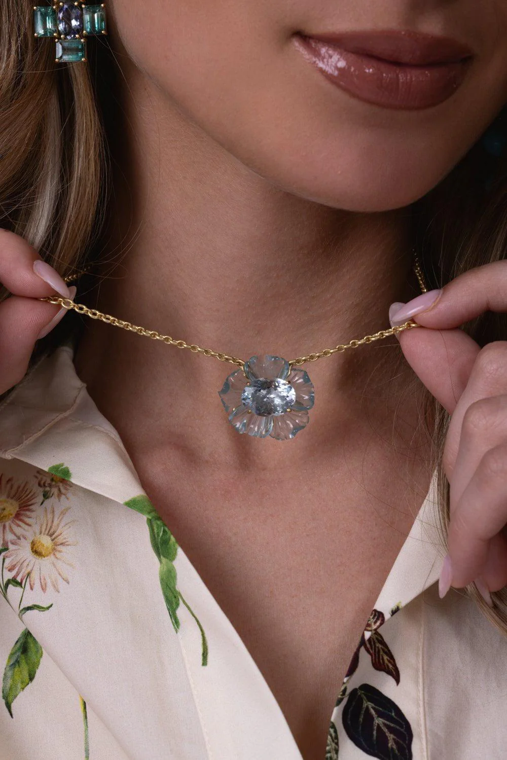 Aquamarine Tropical Flower Necklace - Image 3