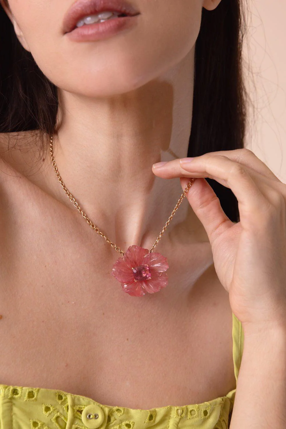 Botanical Rhodochrosite Tropical Flower Necklace - Image 2