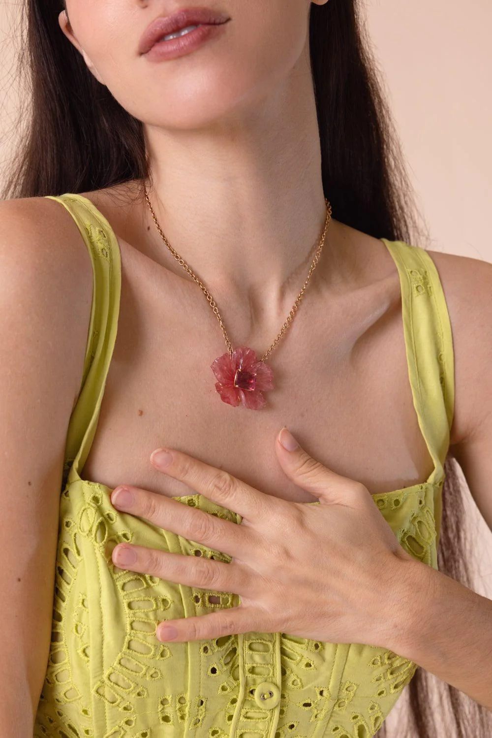 Botanical Rhodochrosite Tropical Flower Necklace - Image 3