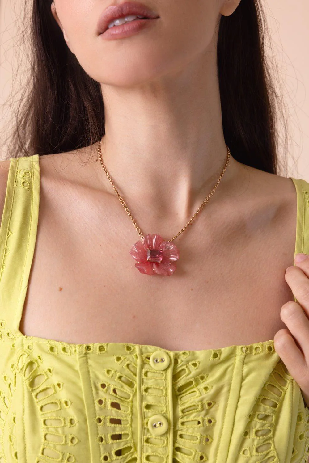Botanical Rhodochrosite Tropical Flower Necklace - Image 4