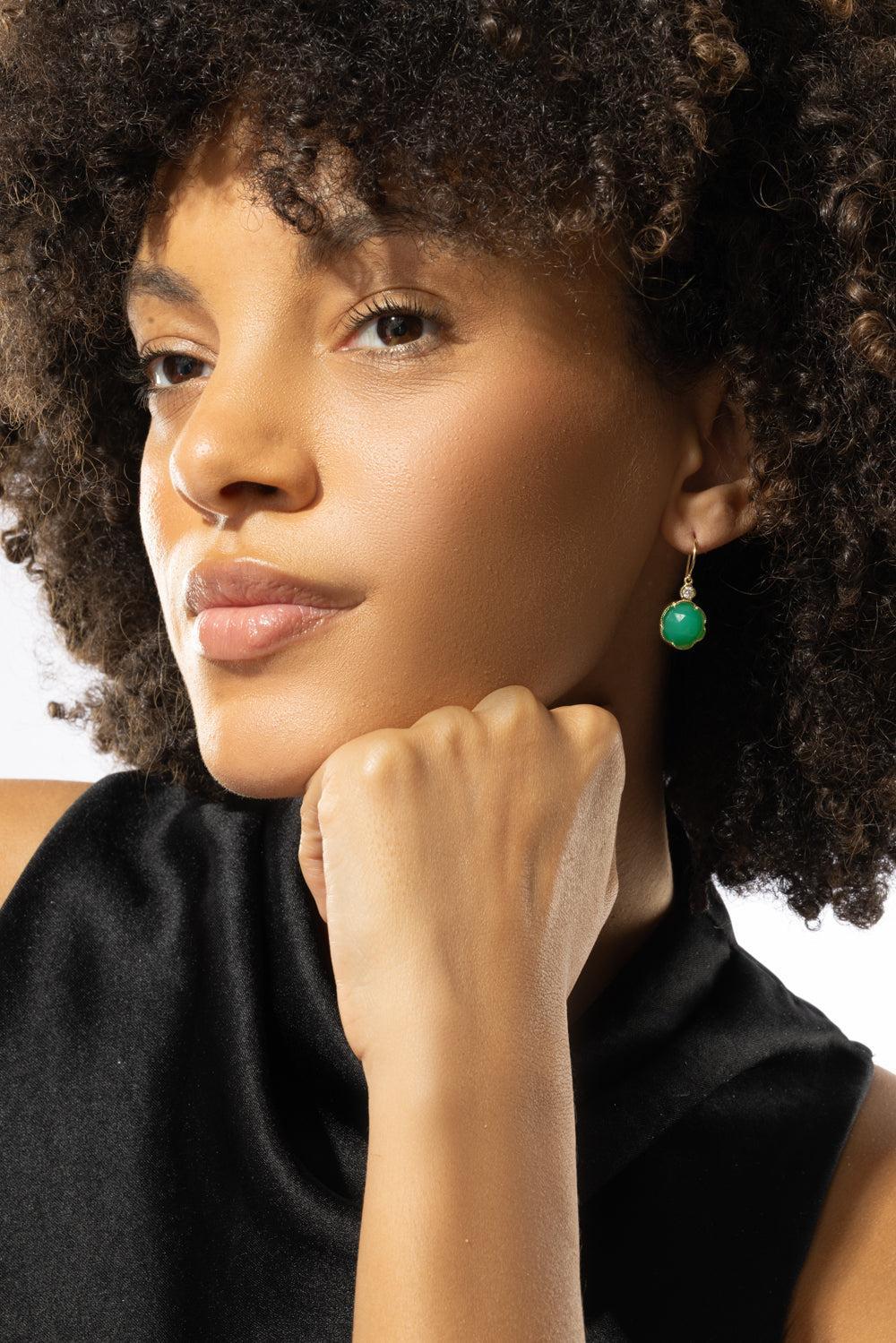 Chrysoprase Diamond Drop Earrings - Image 3
