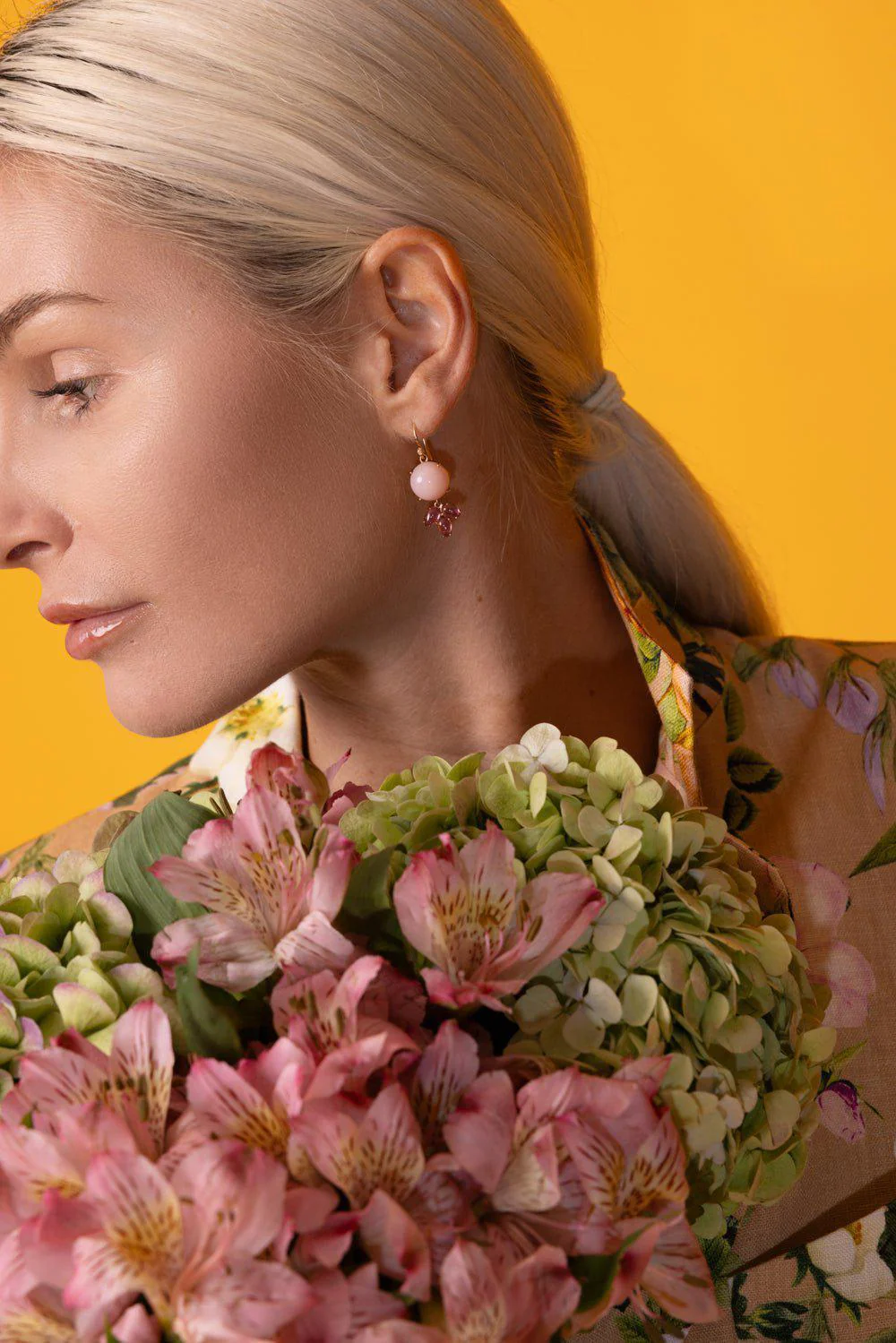 Classic Cabochon Pink Opal Earrings - Image 3