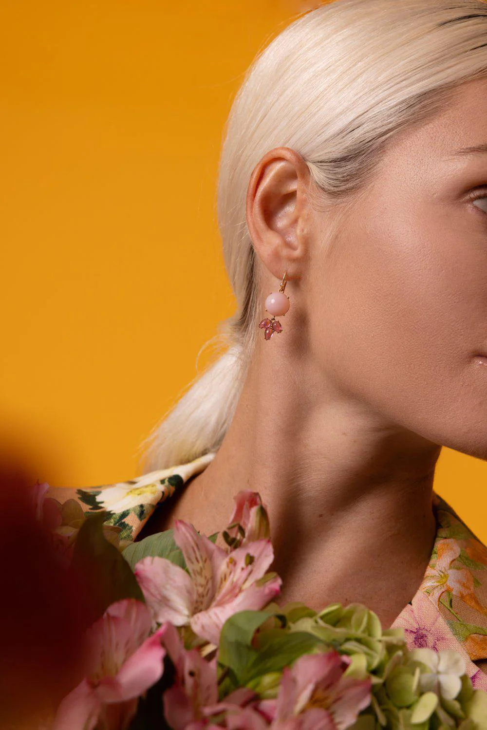 Classic Cabochon Pink Opal Earrings - Image 4