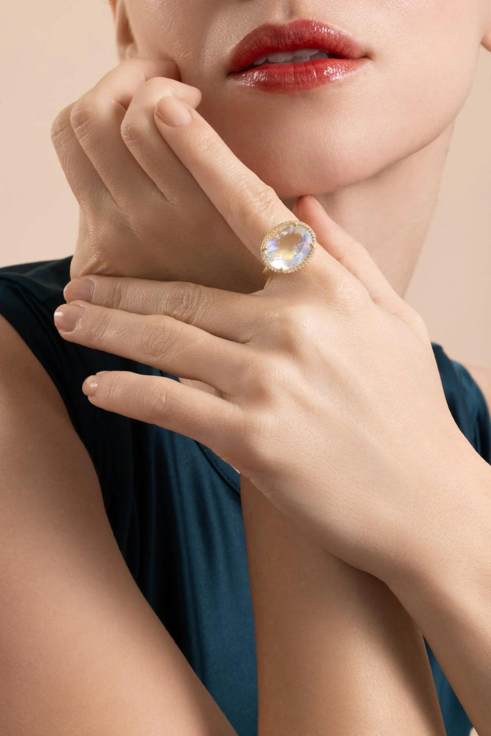 Diamond Rainbow Moonstone Gemmy Gem Ring - Image 3