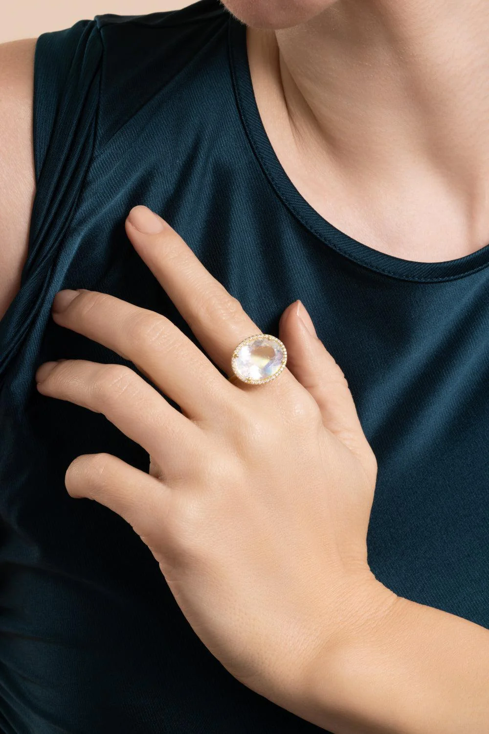 Diamond Rainbow Moonstone Gemmy Gem Ring - Image 4