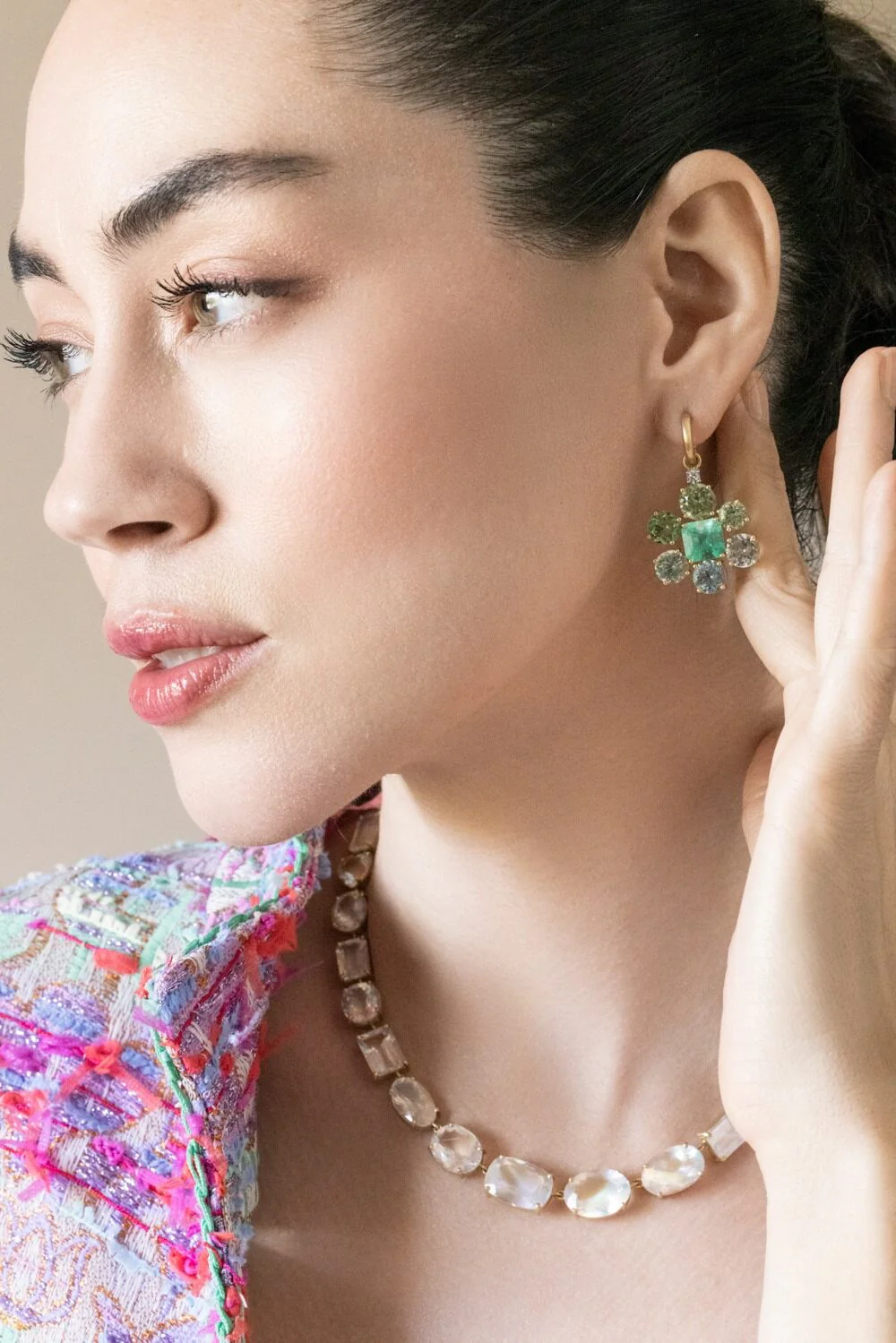 Emerald Aquamarine Gemmy Gem Earrings - Image 3