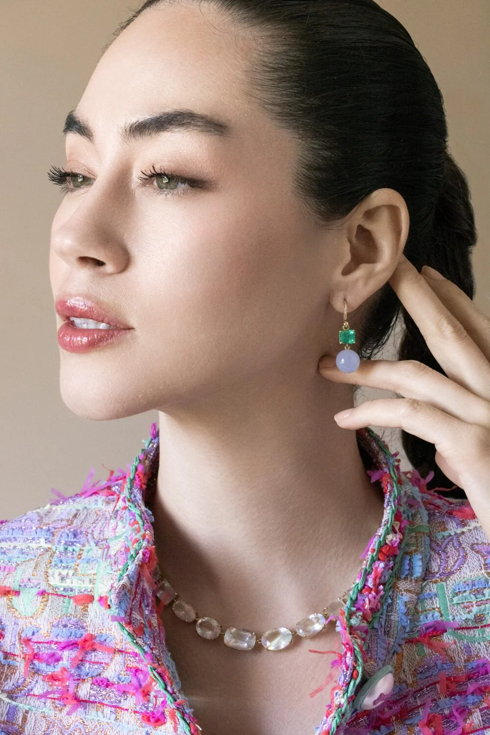 Emerald Chalcedony Gumball Earrings - Image 2