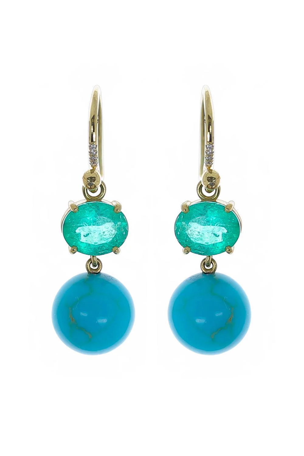 Emerald Turquoise Gumball Diamond Earrings