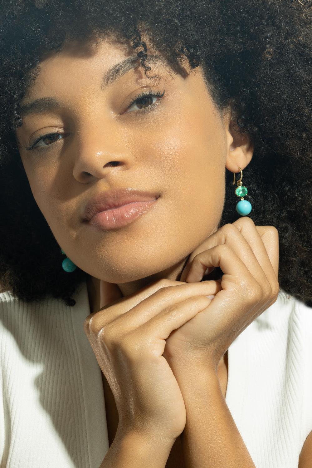 Emerald Turquoise Gumball Diamond Earrings - Image 2