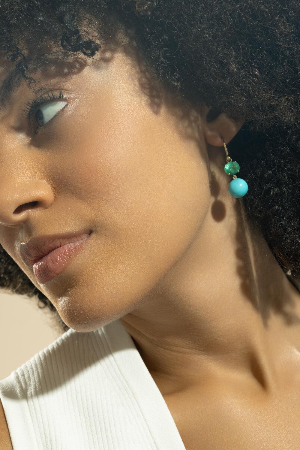 Emerald Turquoise Gumball Diamond Earrings - Image 3