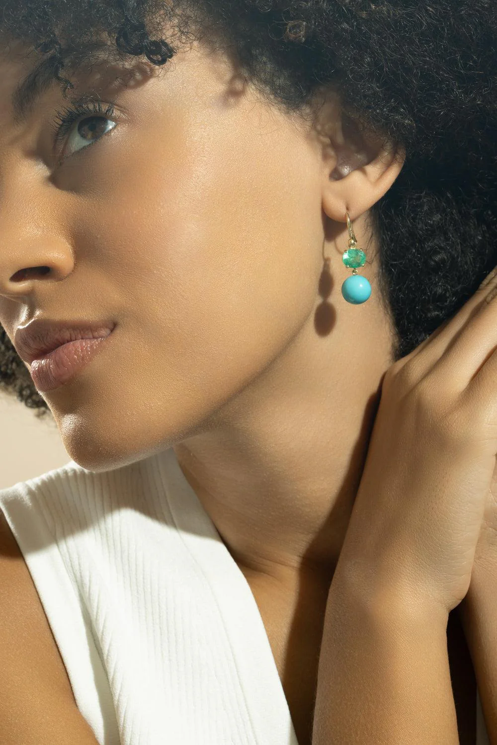 Emerald Turquoise Gumball Diamond Earrings - Image 4