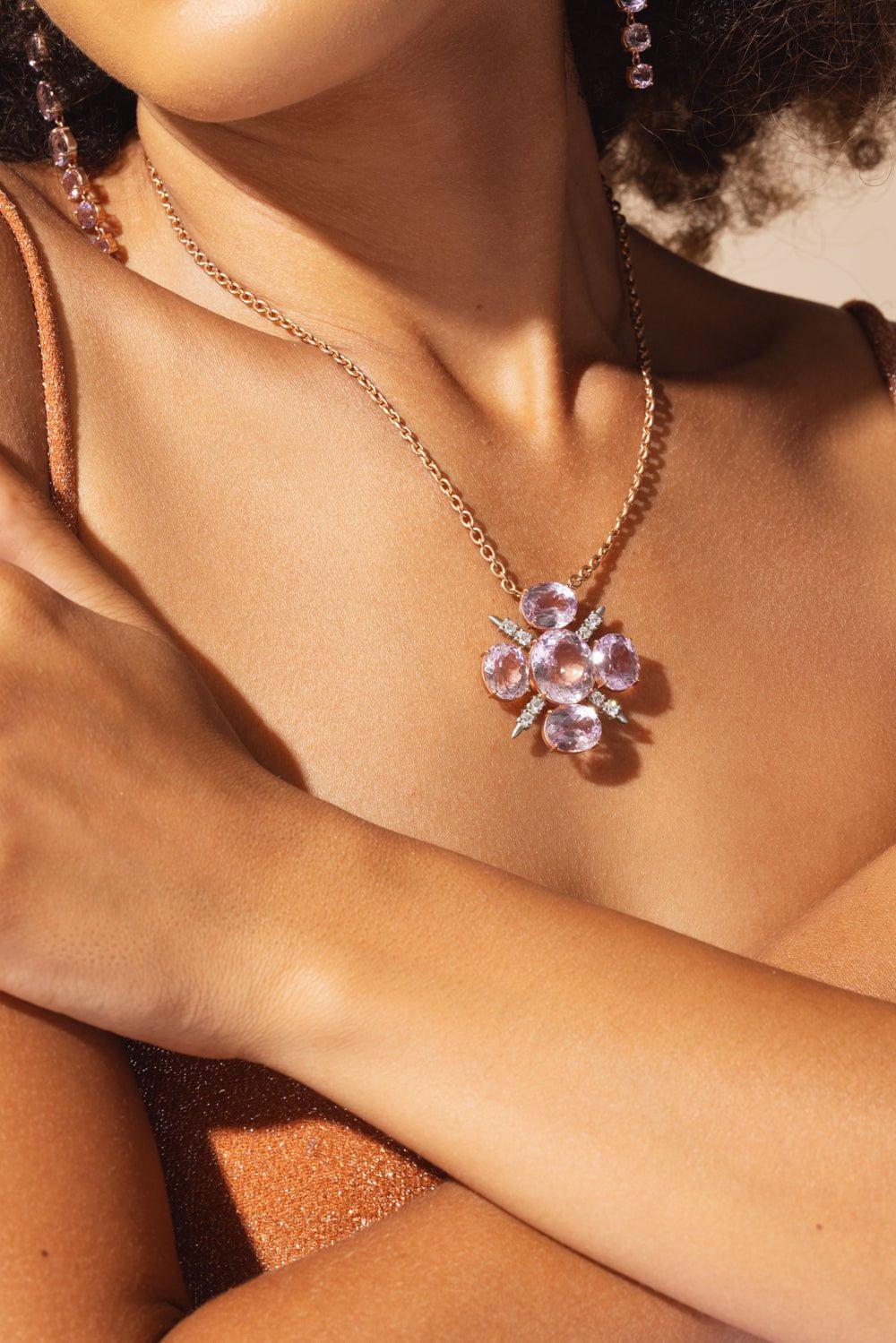 Gemmy Gem Mosaic Kunzite Diamond Necklace - Image 5
