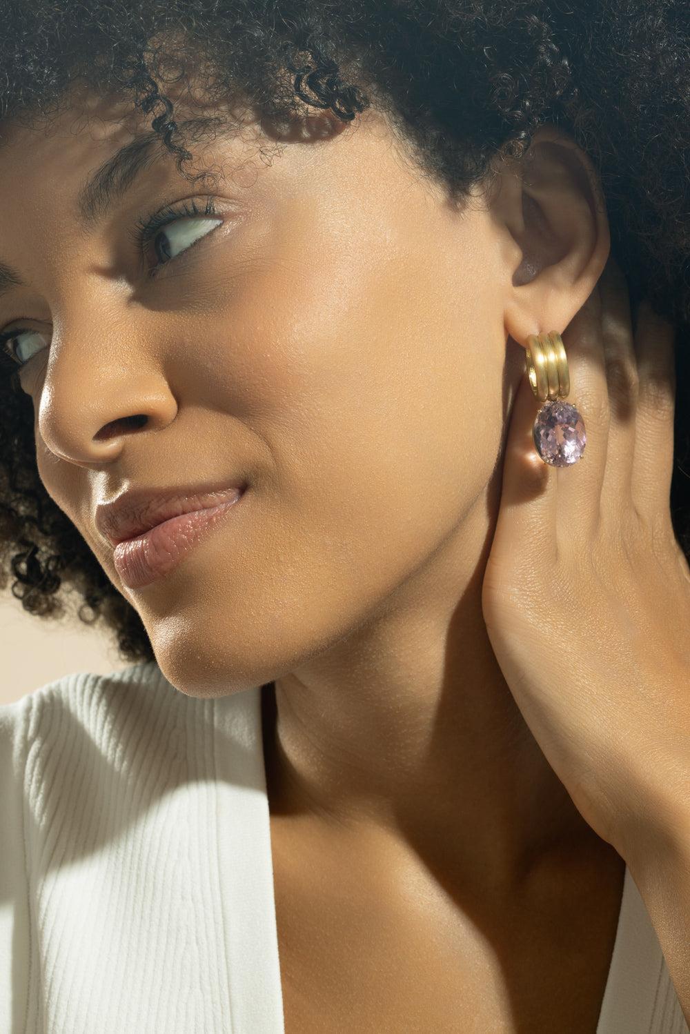 Kunzite Gemmy Gem Huggie Earrings - Image 2