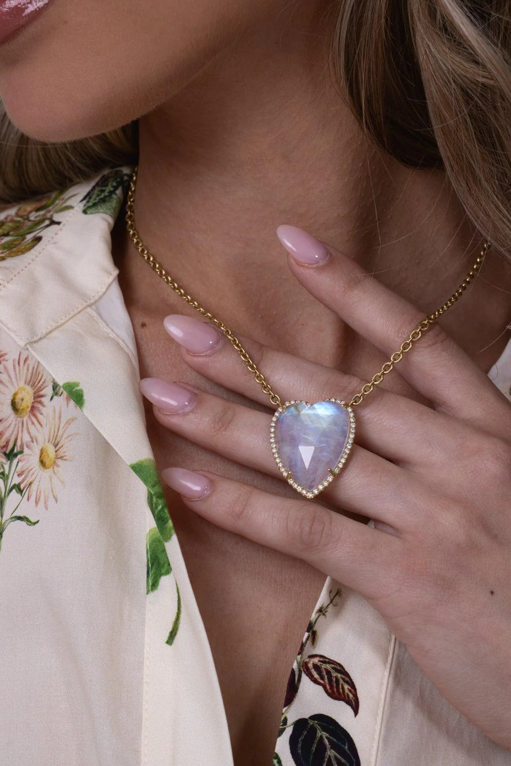 Moonstone Diamond Heart Necklace - Image 3