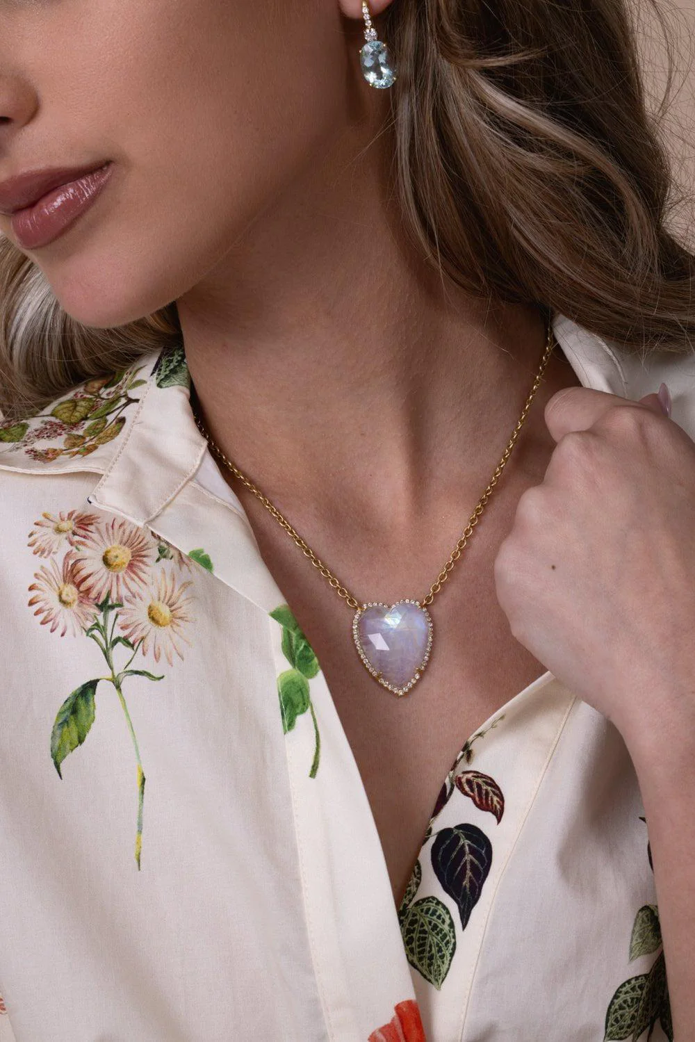 Moonstone Diamond Heart Necklace - Image 4